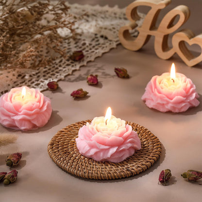 Roowest 3 Pcs Flower Shape Trendy Candles Floral Shaped Aesthetic Candle Soy Wax Handmade Minimalism Decorative for Home Spa Yoga Decor Art Gift(Pink)