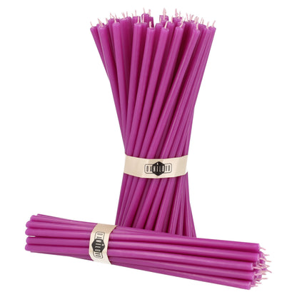 Danilovo Thin Taper Beeswax Candles - Honey-Scented, Decorative Candles Ideal for Birthday Decoration or Church Prayers - Purple Drip Free, Tall & Smokeless Pack of 50 pcs, 7.3 x 0.24 inch