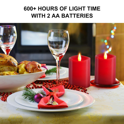 milysoek 3x4 Flickering Flameless Candles Set of 2,Real Wax led Candles Flickering,with Timer,4 inch Flameless Candles with Remote,Battery Operated Candles,for Party Wedding Holiday Home Decor,Red