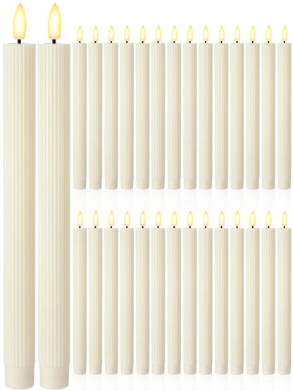 Retisee 30 Pcs 10 Inch Flameless Taper Candles LED Candles Bulk Battery Operated Taper Candle Flickering LED Candlesticks for Valentines Birthday Wedding Party Decor (Elegant Style,Ivory)