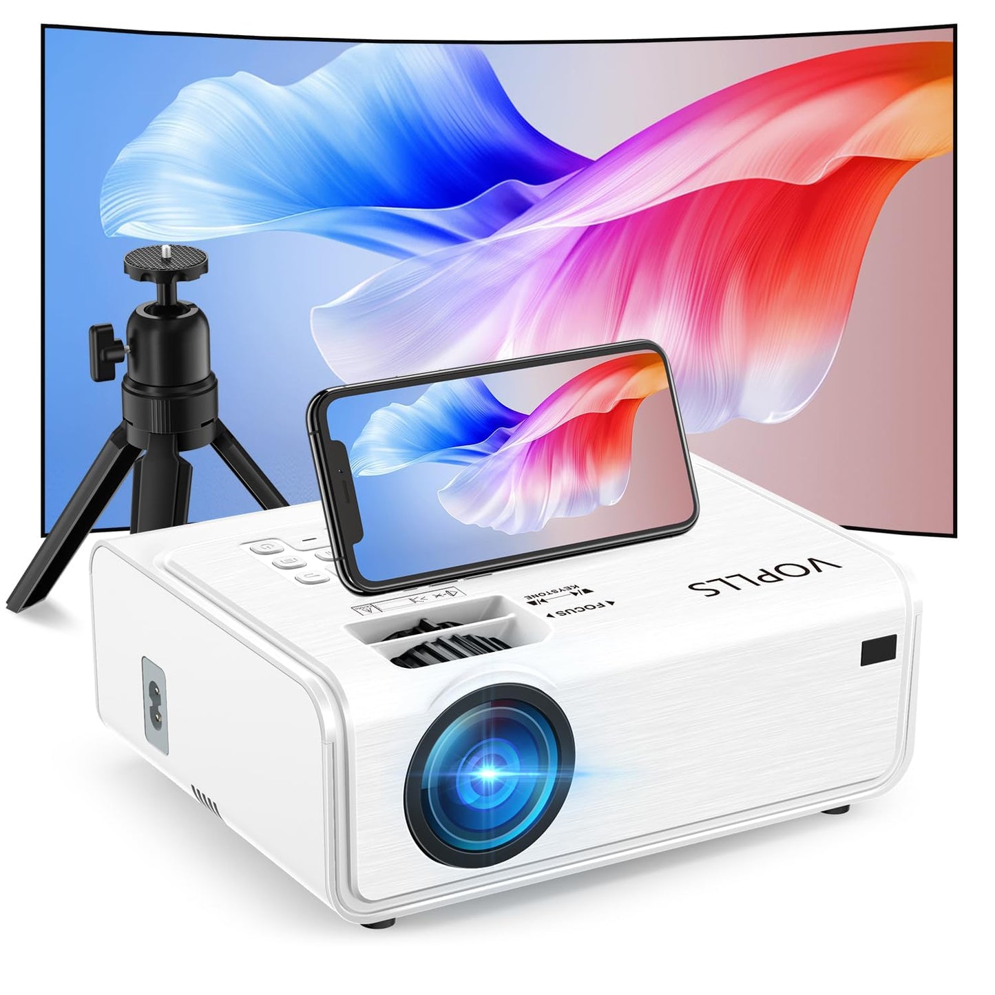 Electric Keystone Projector, VOPLLS Projector with WiFi and Bluetooth, Native 1080P Outdoor Home Theater Movie Projector, 50％Zoom, Compatible with HDMl, USB, AV, Smartphone/Tablet/Laptop (20000L)