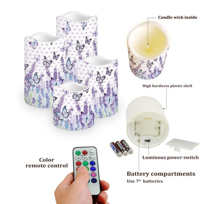 Cozeyat Lavender LED Candles Set of 4 Battery Powered Flameless with Remote Timer Flickering Waterproof for Indoor Outdoor Table Beach Garden Birthday