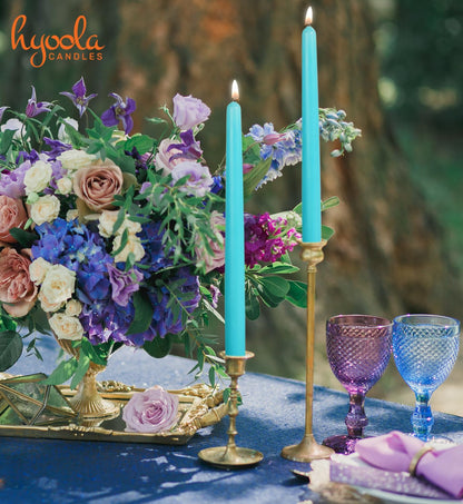 Hyoola Tall Taper Candles Bulk - 10 Inch Light Blue Turquoise Unscented Dripless Taper Candles - 8 Hour Burn Time - 96 Pack