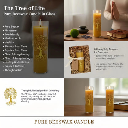 CYSEdge The Tree of Life Pure Beeswax Candles, Single Glass Pack -160-Hour Burn Time, Clean Burning Long-Lasting Eco-Friendly Candle for Meditation, Prayer & Gift Giving