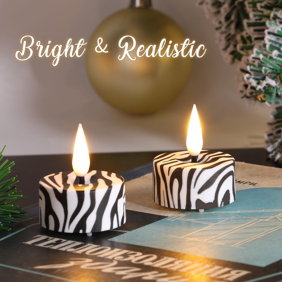 Eywamage Zebras Animal Pattern Flameless Tealights with Remote Batteries, Flickering LED Tea Votive Candles Set of 12