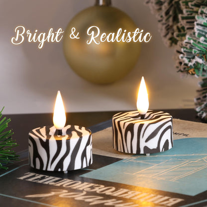 Eywamage Zebras Animal Pattern Flameless Tealights with Remote Batteries, Flickering LED Tea Votive Candles Set of 12