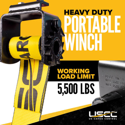 US Cargo Control Standard Portable Winch for Flatbed Trailer (5-Pack), 4 Inch Winch Holds Up 20 Feet of 4 Inch Webbing, Bolt-On Winch with 2 Set Screws for Bottom Mount, 5,500 LBS Working Load Limit