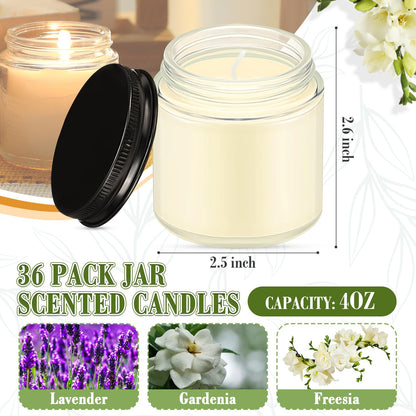 MTLEE 36 Pcs Mini Mason Jar Candles Favors Bulk 4 oz Small Scented Jar Candles with Lids for Birthday Wedding Party Gift(Freesia, Gardenia, Lavender)