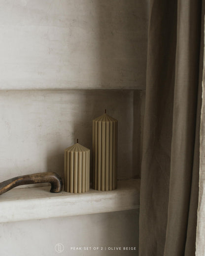 LAWA Ribbed Peak Pillar Candle - Large Beautiful Handmade Pillar Scented Soy Wax Candle Elegant Bubble Aesthetic Candle Housewarming Gift Home Room Shelf Decor Idea Olive Beige (Small)