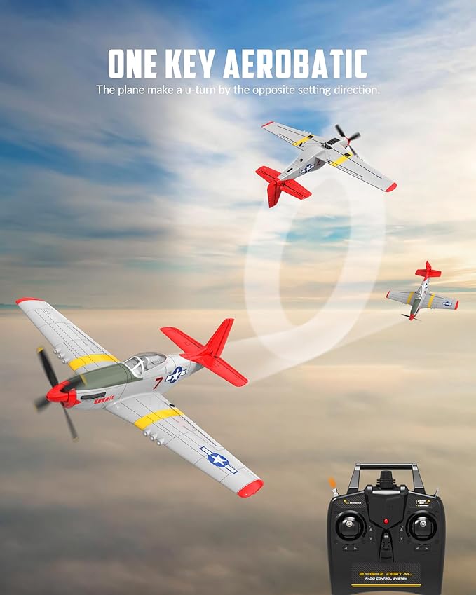 VOLANTEXRC RC Plane 4 Channel Remote Control Airplane Fighter RTF with 6-Axis Gyro 3 Modes &amp Aerobatics Easy to Fly 2.4GHz Radio Controlled Aircraft for Beginners &amp Adults P51D Mustang Re