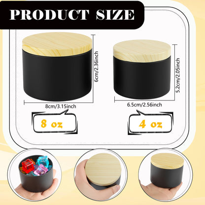 Swakuta 30 Pack Candle Tins for Candle Jars Making Black Metal Empty Candles Container with Wood-Grain Lids Bulk 4 8 oz Gift DIY Storage Supplies