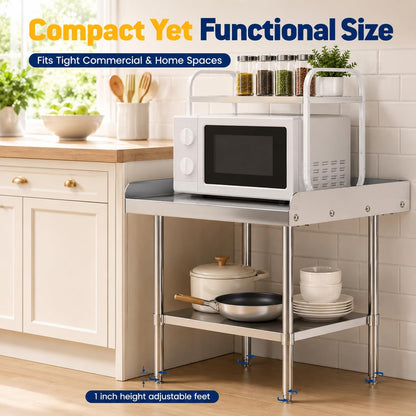 Chingoo Stainless Steel Equipment Stand, 24" x 24" x 26" NSF Work Table with 3-Sided Backsplash and Adjustable Undershelf for Commercial Restaurant, Home Kitchen, Hotel, Garage