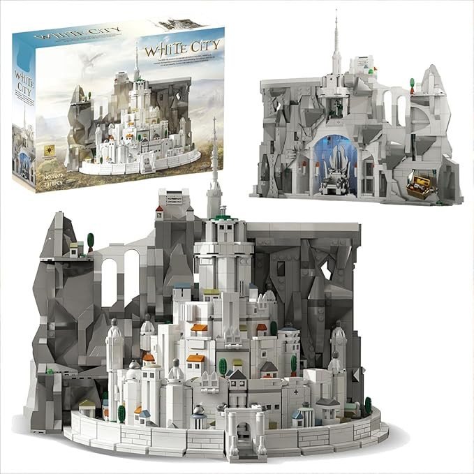 Medieval The Rings White Castle Architecture Sets for Adult Building with Lights Movie Modular Collectible for Fans Gift Toy for Men and Women (2318 Pcs)