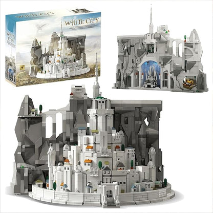Medieval The Rings White Castle Architecture Sets for Adult Building with Lights Movie Modular Collectible for Fans Gift Toy for Men and Women (2318 Pcs)