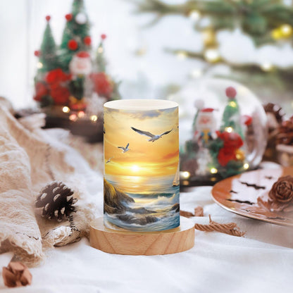 WEVIBOFU Lighthouse Ocean Seagulls Sailboat Flickering Flameless Candles LED Battery Operated with Remote Timer Pillar Candles for Home Birthday Wedding Christmas Decor, Set of 2