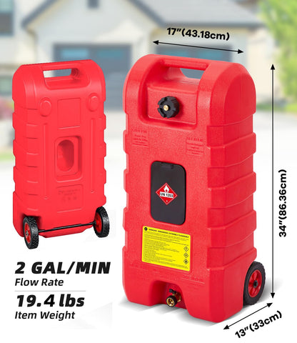 Garvee 15 Gallon Gas Can, Heavy-Duty Portable Fuel Caddy with Manual Fuel Transfer Pump, Portable Diesel Tank on Wheels with 10 ft Hose for Lawn Mowers, Cars, Boats, Tractor, UTV, Camping,Red