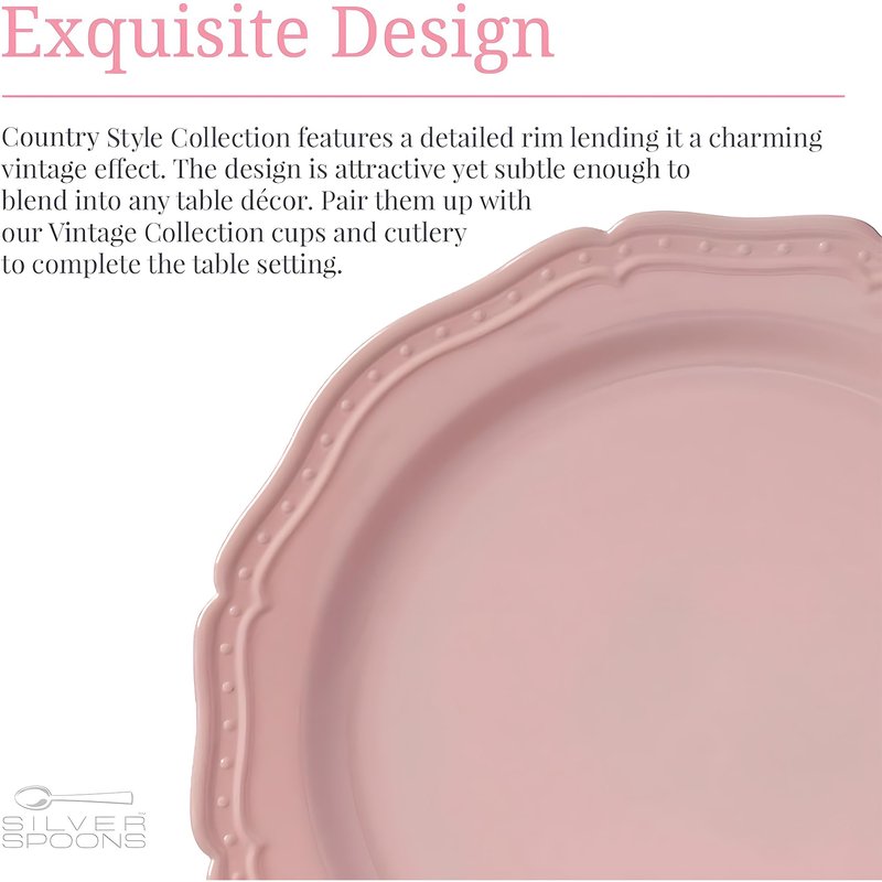 CountrySide Vintage Embossed Blush Plastic Dessert Plates for Party (20 PC) Heavy Duty Disposable Dinner Set 7.5", Fine China Look Dishes and Perfect Disposable Plates for Baby Showers, Weddings etc
