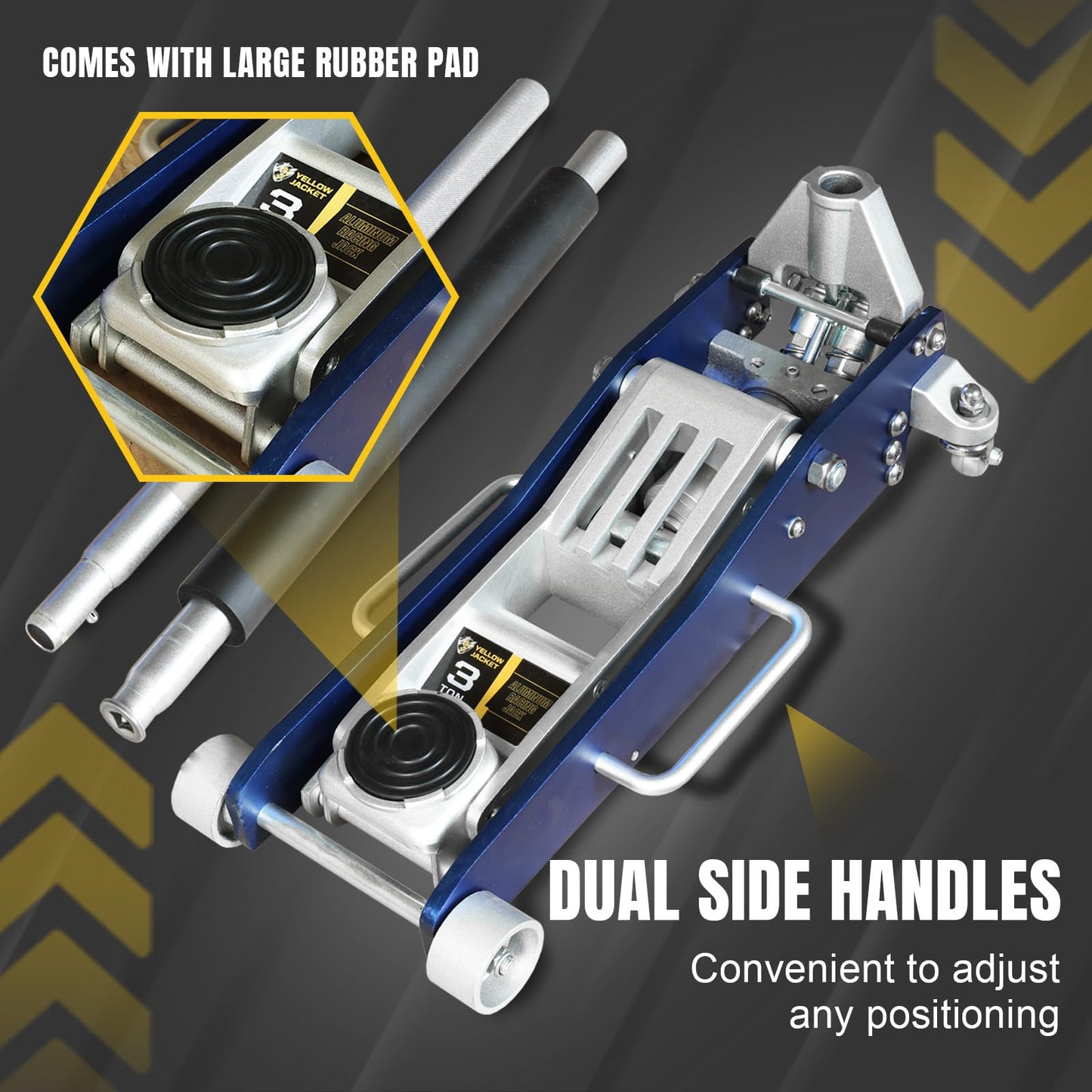 YELLOW JACKET 3 Ton Floor Jack Full Aluminum Ultra Lightweight Quick Rise Racing Floor Car Jack with Dual Pump Fast Lifting Low Profile Jack for Vehicle,6600 lbs Capacity