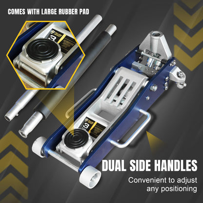 YELLOW JACKET 3 Ton Floor Jack Full Aluminum Ultra Lightweight Quick Rise Racing Floor Car Jack with Dual Pump Fast Lifting Low Profile Jack for Vehicle,6600 lbs Capacity