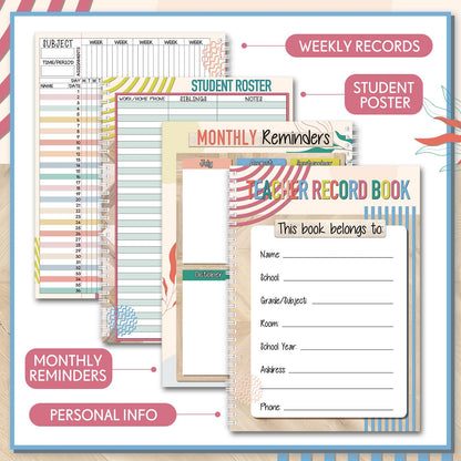 Fuyoooo Teacher Record Book Teacher Grade Books 2026-2027 Spiral Bound Record Planner 2026 Class Grade Book Office Favors for Classroom Attendance Decoration Double Sided(True to You)