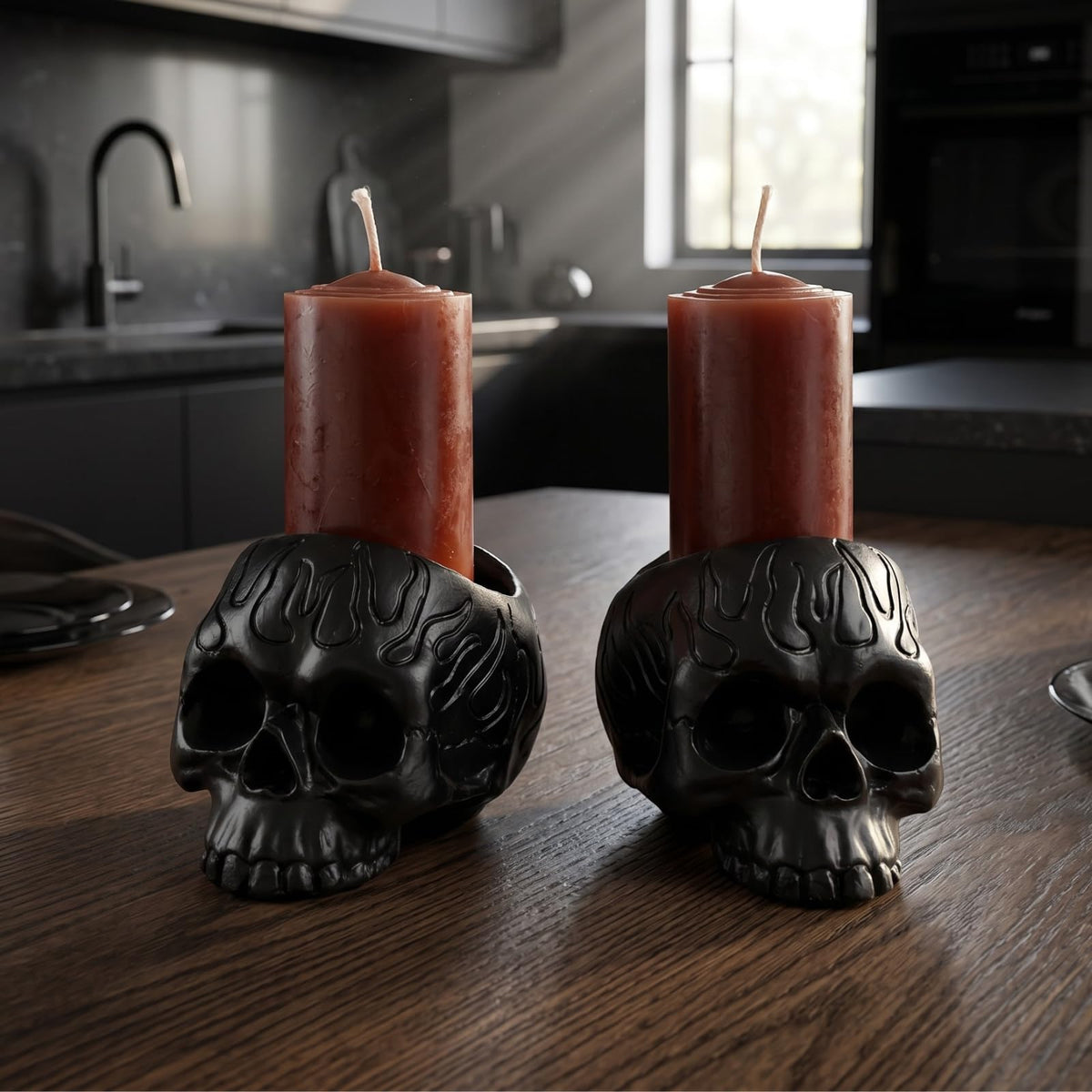 Skull Blood Candles 2 Pack - Bleeding Dripping Red Wax, Skeleton Reversing Skul Candle, Magic Skulls Candlestick Spooky Gothic Bar Decoration - 3.54 x 2.56 x 2.36-8 Hour Burn Time - Gute