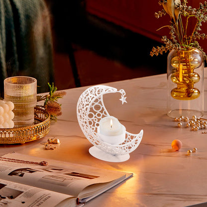 MrMrKura Moon Candle Holders Set of 2, Metal Tealight Candle Holder for Table Centerpiece Decorative Votive Candlesticks Holder for Party Home Decor (White)