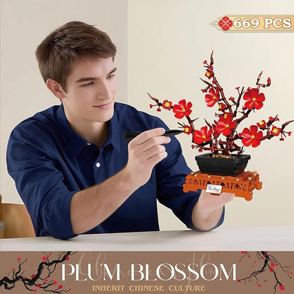 Plum Blossom Building Sets Flower Pot Set Compatible with Lego Botanical Collection for Adults Artificial Bouquet Flower Arrangement Living Room Home Office Decor Ideal Gift 669PCS