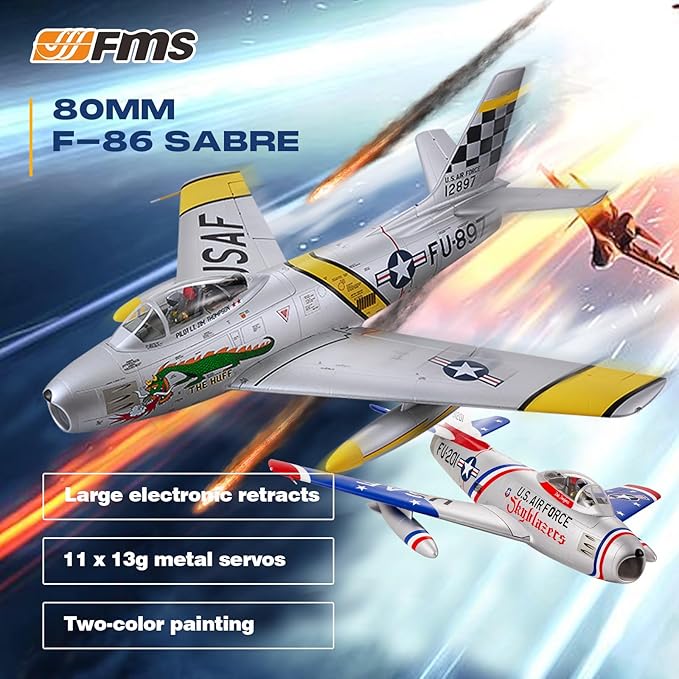 FMS Rc Planes for Adults Remote Control Airplane F-86 Skyblazer Blue RC Airplane 6CH 80mm Hobby Rc Airplanes PNP (No Radio Battery Charger)