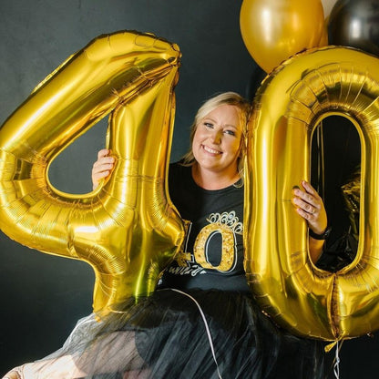 Gold 4 Balloon, Number Balloon 40 Inch, 4th Gold and Black Party Decorations, Four Large Numbers for Party Decor, Number 4 Balloon