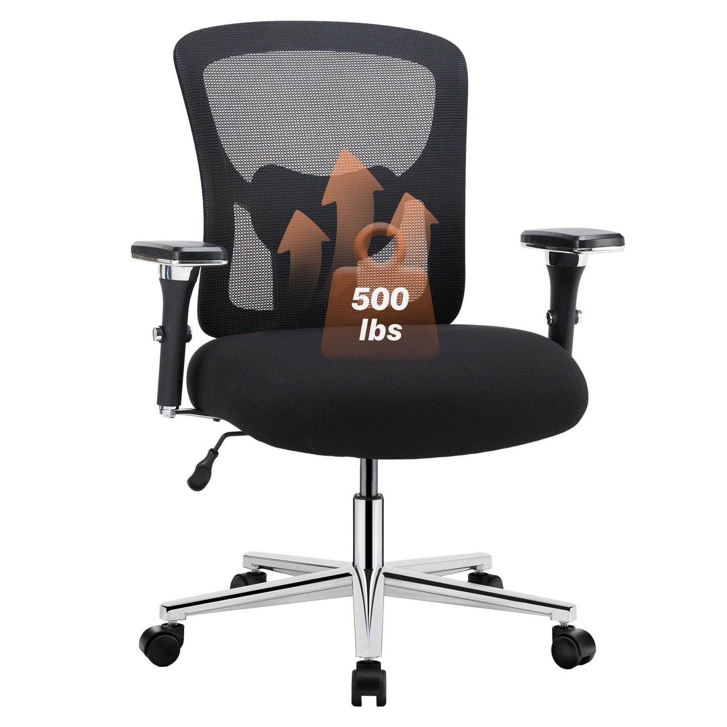 Sweetcrispy Ergonomic 500lbs Wide Heavy Duty Big and Tall Home Office Chair with Adjustable Lumbar Support and Wheels, 3D Armrest, for Adults