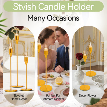 Candlestick Cone Candlestick, Aviation Aluminum Anodized, Retro Modern Decorative Centerpiece for Dining Table Decoration, Wedding Home Gifts, Parties (6, E-Golden)