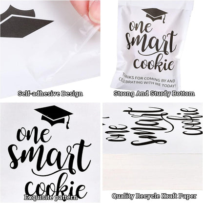Whaline Graduation Candy Gift Bags - 100 Pack Self-Adhesive White Kraft Treat Bags for 2026 Celebrations