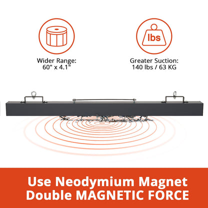 48" Heavy Duty Magnetic Sweeper – 120LB Capacity Industrial Magnet Bar for Nails, Bolts & Metal Debris – Quick Release Lever for Easy Cleanup – Works On Grass, Concrete & Gravel