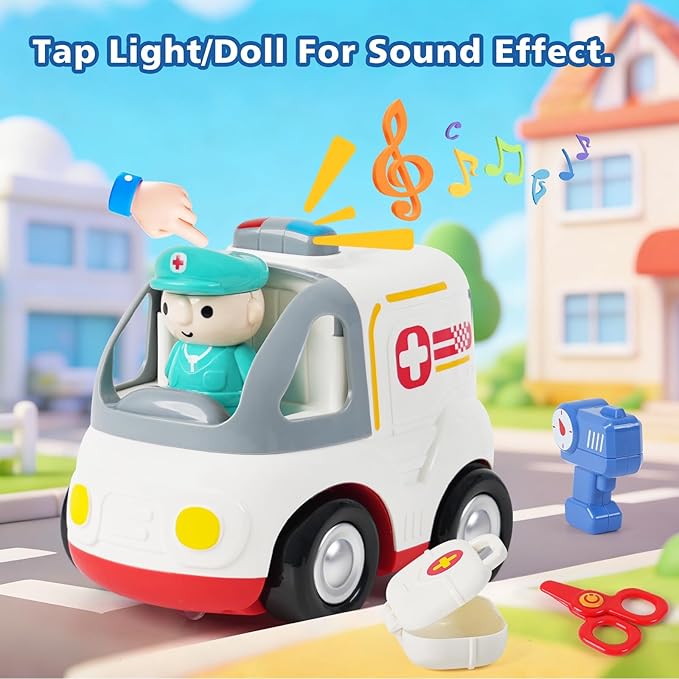 BEMITON 2.4GHz Remote Control Toy Cars for Toddlers - Interactive Police Car &amp Ambulance with Lights and Music Birthday Gifts for Boys and Girls Ages 18+ Months 2 3 4 5 Year Old