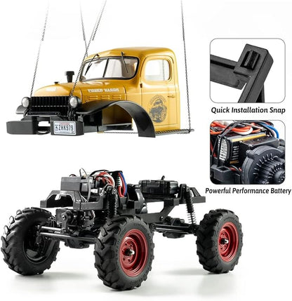 FCX24 RC Crawler 1/24 Remote Control Car Power Wagon 4WD RC Crawler Two-Speed Shift RC Rock Crawler 8Km/h with Portal Axle Metal Gears for Adults (Yellow)