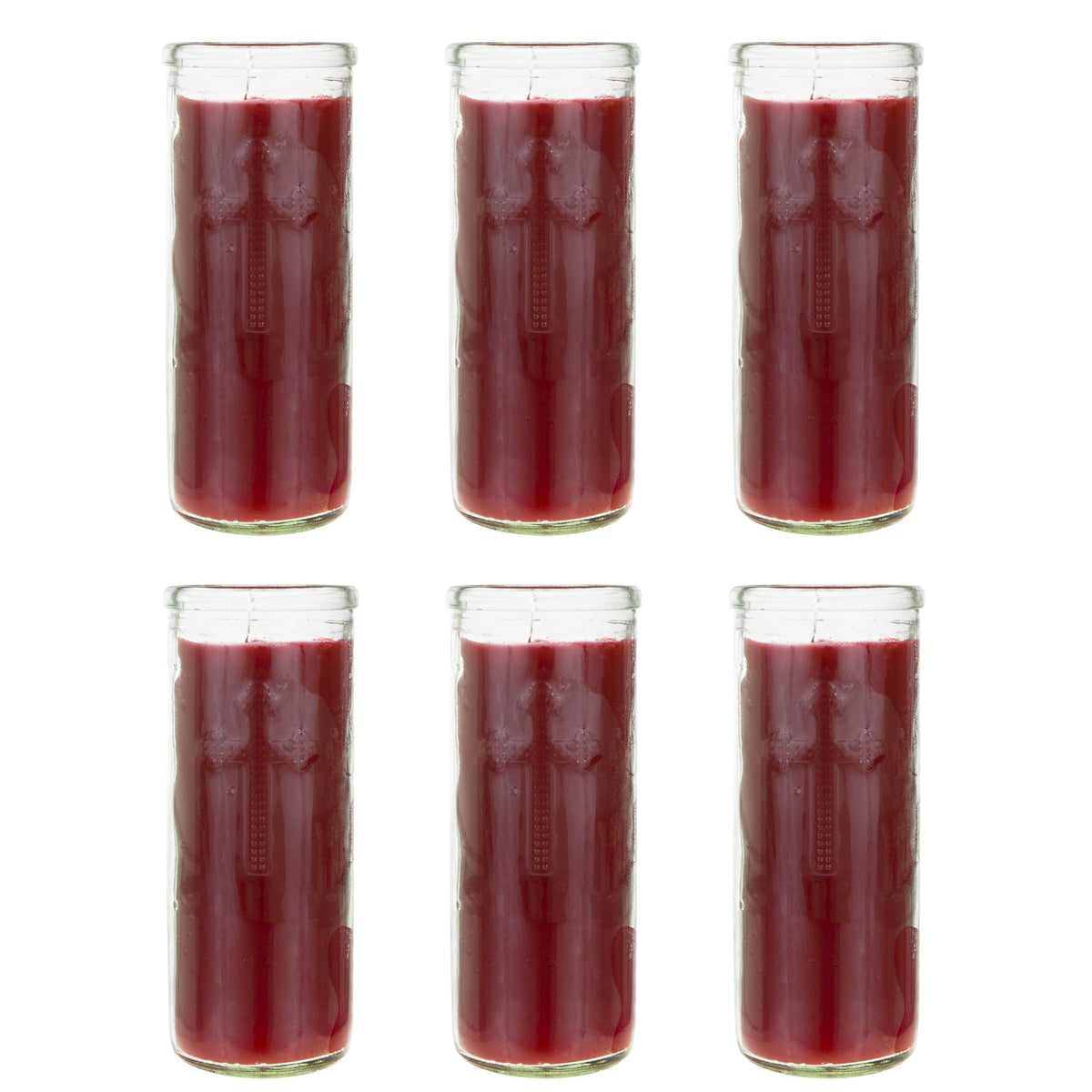 Mega Candles 6 pcs Unscented Red Dual Cross Glass Container Altagraciano Devotional Prayer Candles, Premium Wax Candle 3 Inch x 7.25 Inch, Sanctuary, Vigils, Prayers, Blessings, Religious, Memorials