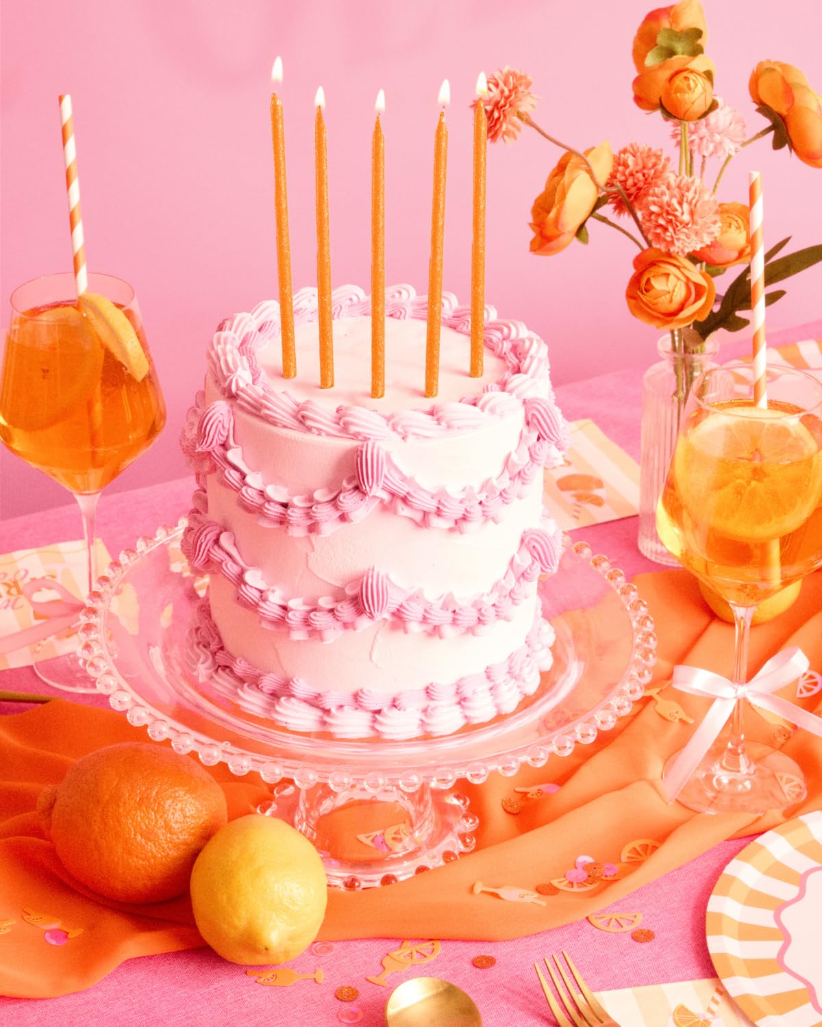 xo, Fetti Orange Glitter Birthday Candles - 10 Pack | Showgirl Birthday, Summer, Kids Party, Pool Party, Halloween