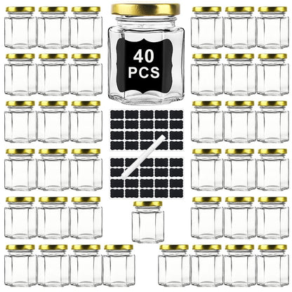Ritayedet 40 Pack Small Glass Honey Jars with Lids for Wedding Favor, Baby Showers, 3 Oz Airtight Glass Canning Jars with Lids, Candle Jars for Spice, Candy, Jam, Waterproof Stickers