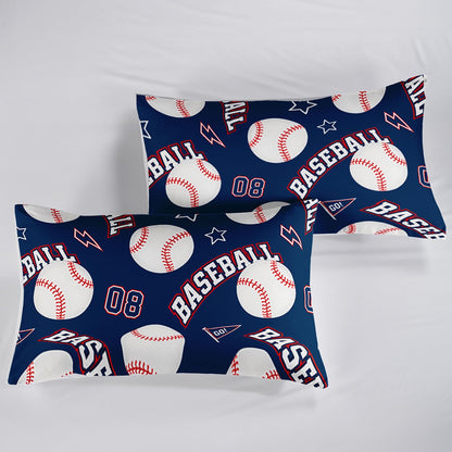 QOOMO 3D Baseballs Comforter Twin Size,Blue Baseball Kids Bedding Set,3Pcs Bedding Set Printed Comforter with 2 Pillowcases,Down Alternative,Soft and Lightweight,for All Seasons