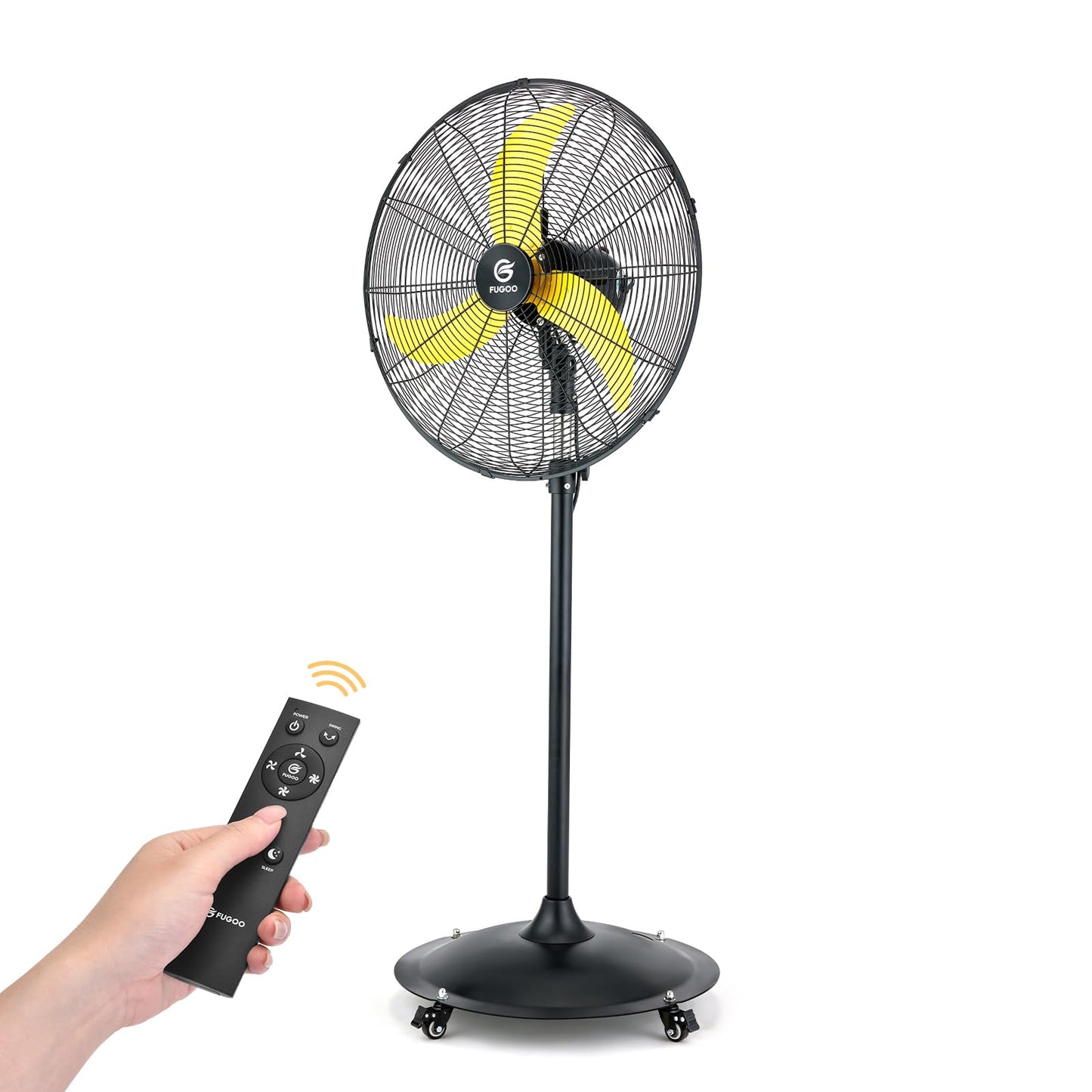 FUGOO 24'' Outdoor Oscillating Pedestal Fan With Remote Control,All Sealed BLDC Motor, 4-Speed Waterproof Outdoor Fan, Heavy Duty Industrial Floor Fans for House,Patios, Commercial, Garage, Warehouse