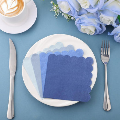 Xiangqu 120 Pack Dusty Blue Napkins, 5 x 5 Inch Boy Baby Shower Napkins Gradient Blue Cocktail Napkins Scalloped Napkins Beverage Napkins for Dinner Wedding Baby Shower Bridal Anniversary Reception