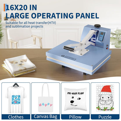 Heat Press Machine for t-Shirt, 16X20 in Digital Heat Transfer Press with Adjustable Pressure, Fast Heating Manual Press for Sublimation