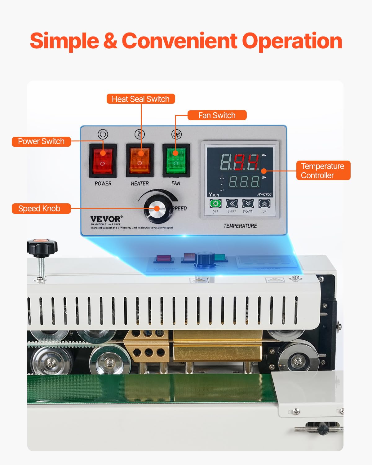 VEVOR Continuous Bag Band Sealing Machine FR900K Band Sealer Machine with Digital Temperature Control Horizontal Bag Sealer for 0.02-0.08 mm Plastic Bags Continuous Band Sealer w/Printing Function