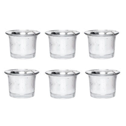 Hosley Set of 6 Metallic/Antique Finish Glass Candle Tealight Holders. Ideal Gift for Wedding Bridal Party Reiki LED Votive Tea Light Gardens O4 (Antique Silver)