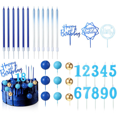 Yerliker 34 Pcs Happy Birthday Cake Toppers Decorations Birthday Candles DIY Cake Decor for Men Women Wedding Anniversary(Navy Blue)