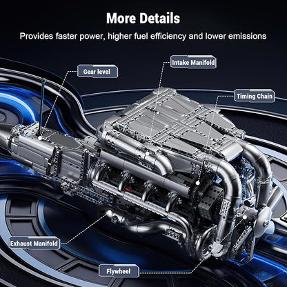 Mould King V8 Twin Turbo Engine Model Kit that Works - 2899+ PCS Build Your Own Visible Model Engine Kit for Adults with Motor and Battery Building Blocks for Adults DIY STEM Construction Toys