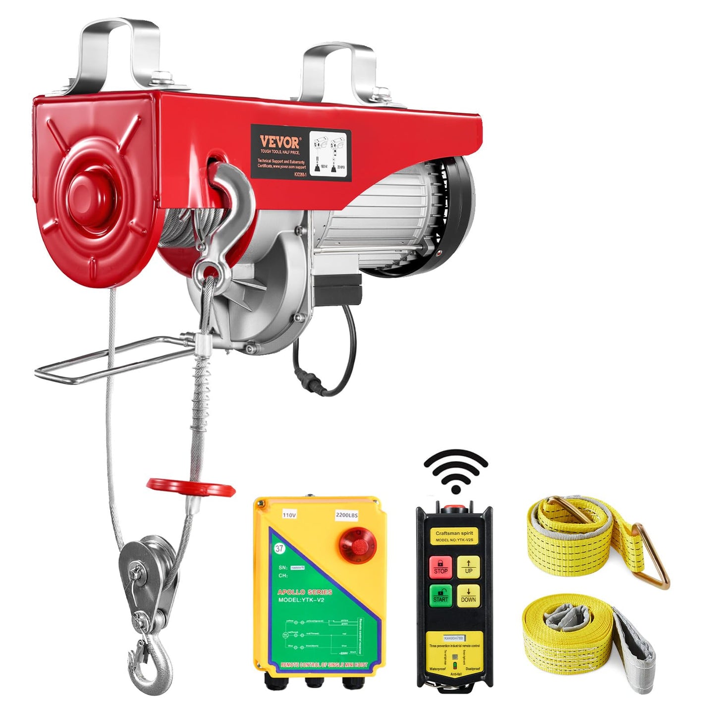 VEVOR 2200lbs Electric Hoist with Wireless Remote Control,110v Electric Hoist with Remote Control, 40ft/20ft Lifting Height & Motor, for Garage Warehouse Factory