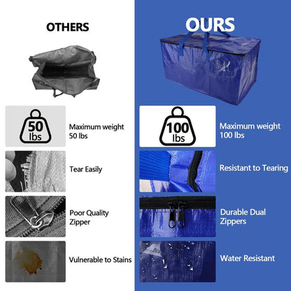8 Pack Waterproof Moving Bags with Strong Zippers and Reinforced Handles, Real 100lb Capacity Extra Heavy Duty Large Storage Totes for Packing & Moving Storing, Alternative to Moving Boxes -95L,Blue