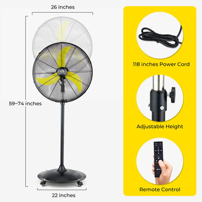 FUGOO 24'' Outdoor Oscillating Pedestal Fan With Remote Control,All Sealed BLDC Motor, 4-Speed Waterproof Outdoor Fan, Heavy Duty Industrial Floor Fans for House,Patios, Commercial, Garage, Warehouse