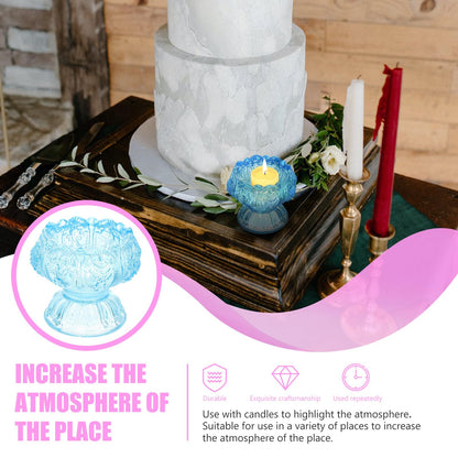 POPETPOP Butter Lamp Candleholder Set, 3pcs Small Blue Red Pink Glass Crystal High Base Candle Holders for Buddhist Rituals and Home Décor Desktop Adornment
